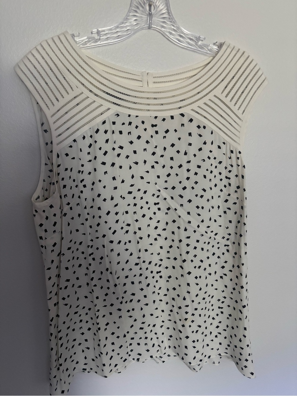 Talbots Cream Sleeveless Dot-Print Shell with Striped Yoke